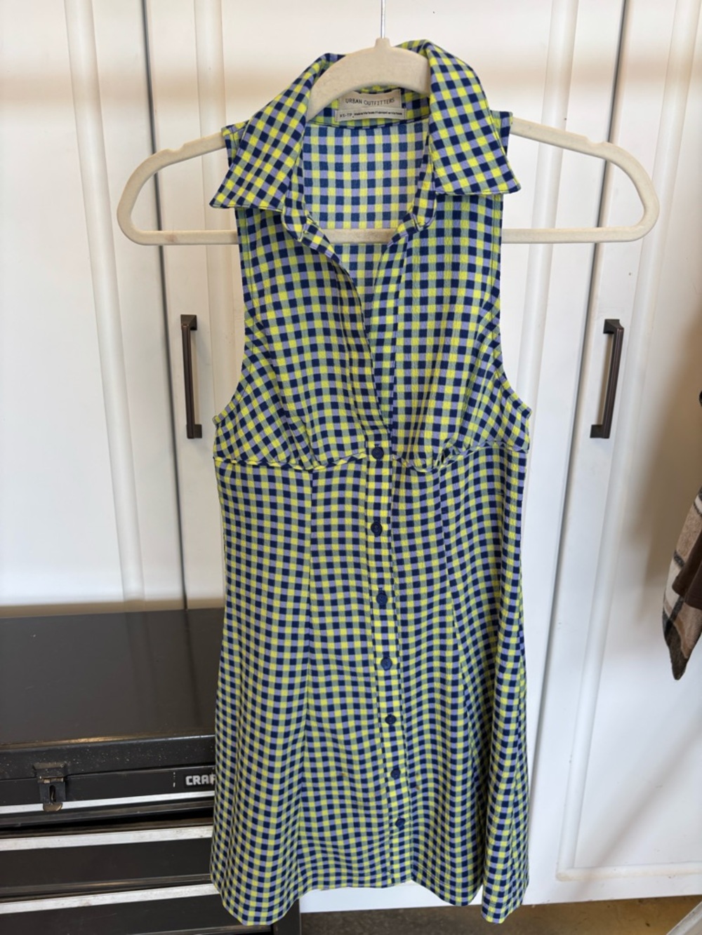 Urban Outfitters Yellow & Navy Gingham Sleeveless Shirt Dress